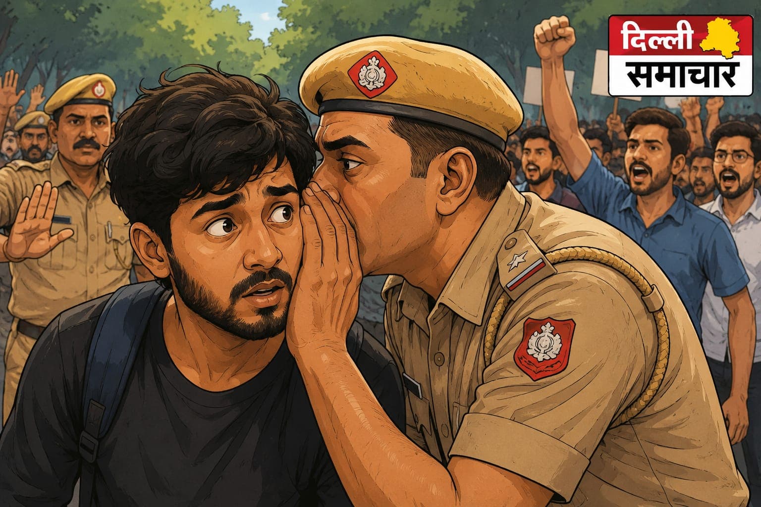 CJP Protest: युवक के कान में दारोगा ने क्या फुसफुसाया? लगने लगे 'दिल्ली पुलिस, आई लव यू' के नारे; VIDEO वायरल