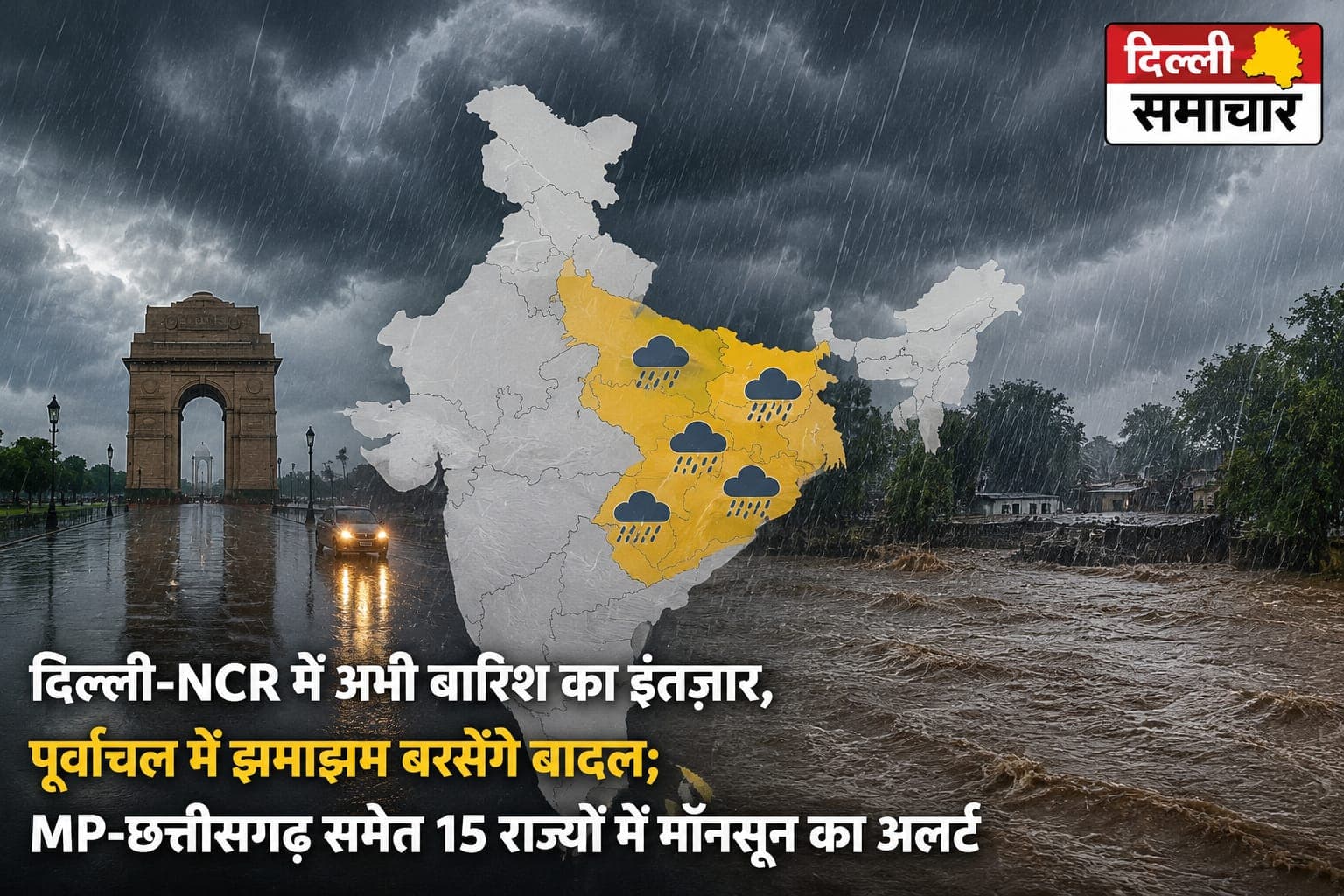 दिल्ली-NCR में अभी बारिश का इंतज़ार, पूर्वांचल में झमाझम बरसेंगे बादल; MP-छत्तीसगढ़ समेत 15 राज्यों में मॉनसून का अलर्ट