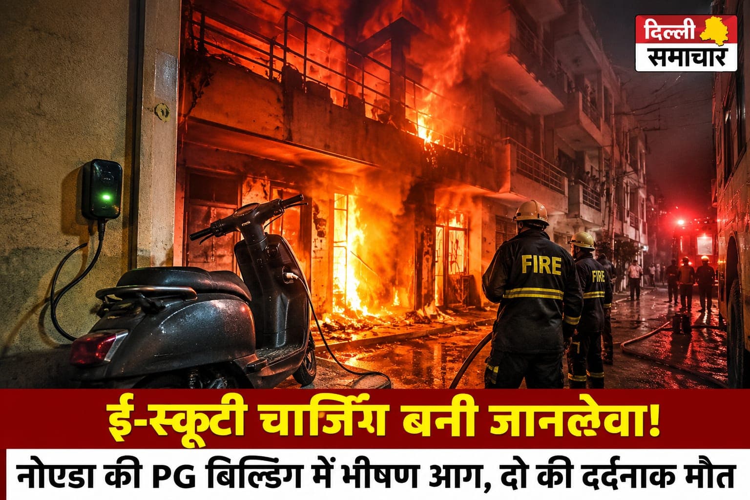 Noida : ई-स्कूटी चार्जिंग बनी जानलेवा! नोएडा की पीजी बिल्डिंग में भीषण आग, दो की दर्दनाक मौत