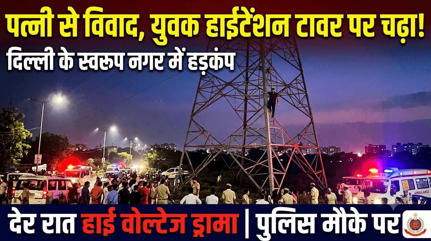 थाना स्वरूप नगर के इब्राहिमपुर में देर रात हड़कंप, पत्नी से विवाद के बाद युवक ऊंचे टावर पर चढ़ा।