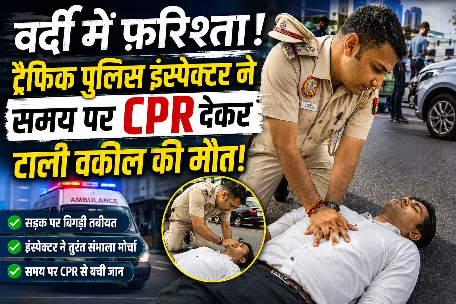 Delhi : वर्दी में फ़रिश्ता, ट्रैफिक पुलिस इंस्पेक्टर ने समय पर CPR देकर टाली वकील की मौत